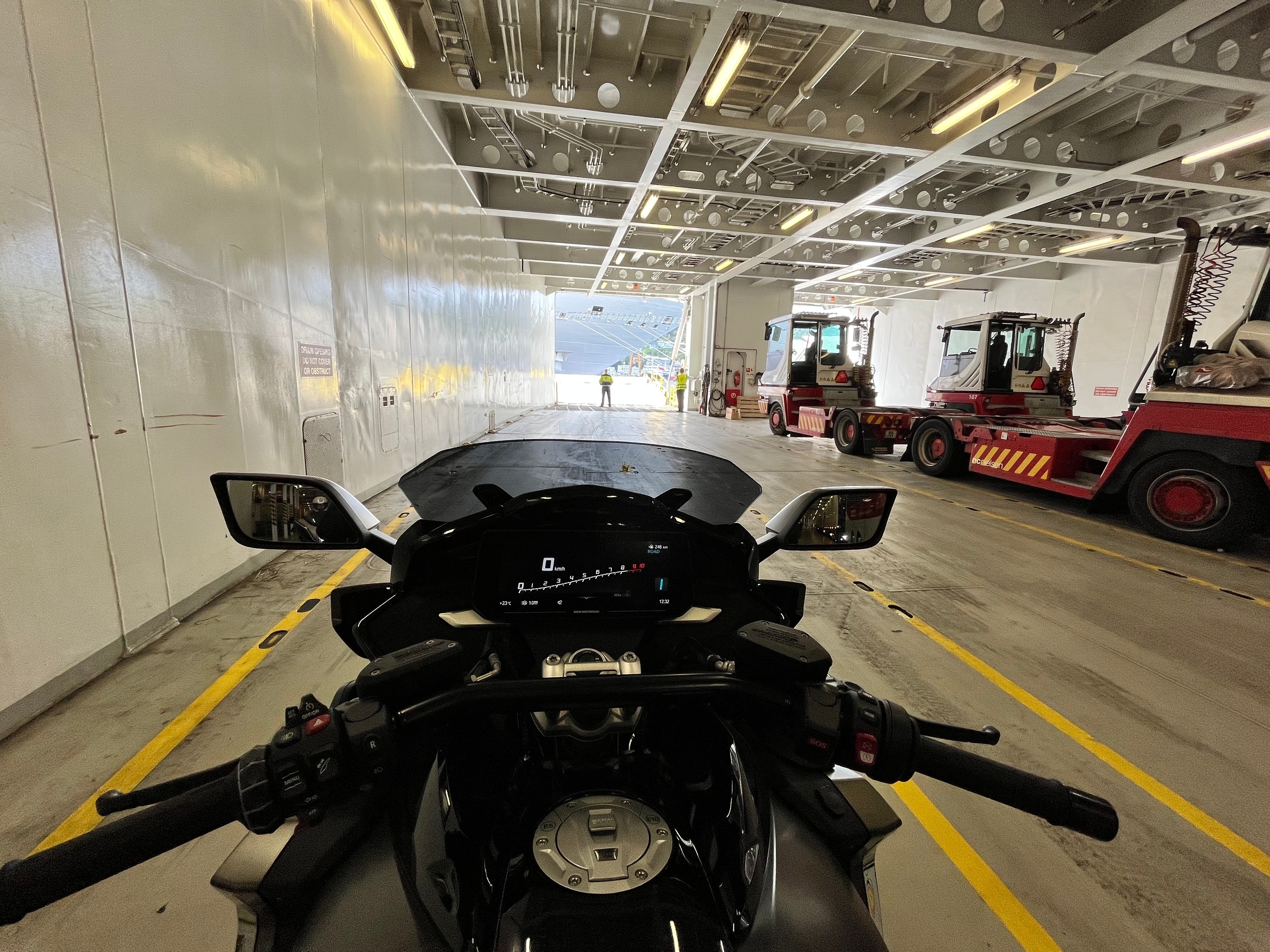 Getting of the ferry with a motorcycle