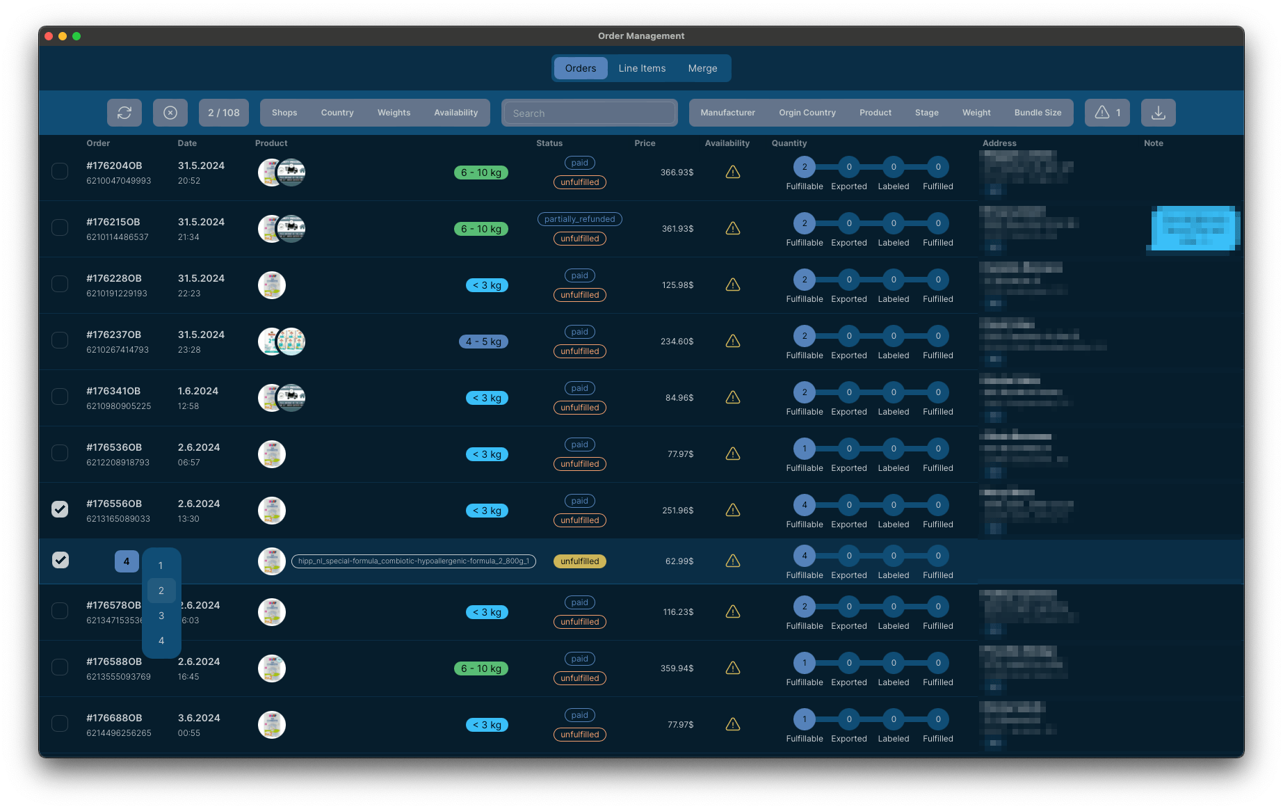 It is possible to filfill orders only partially depending on the stock count.
