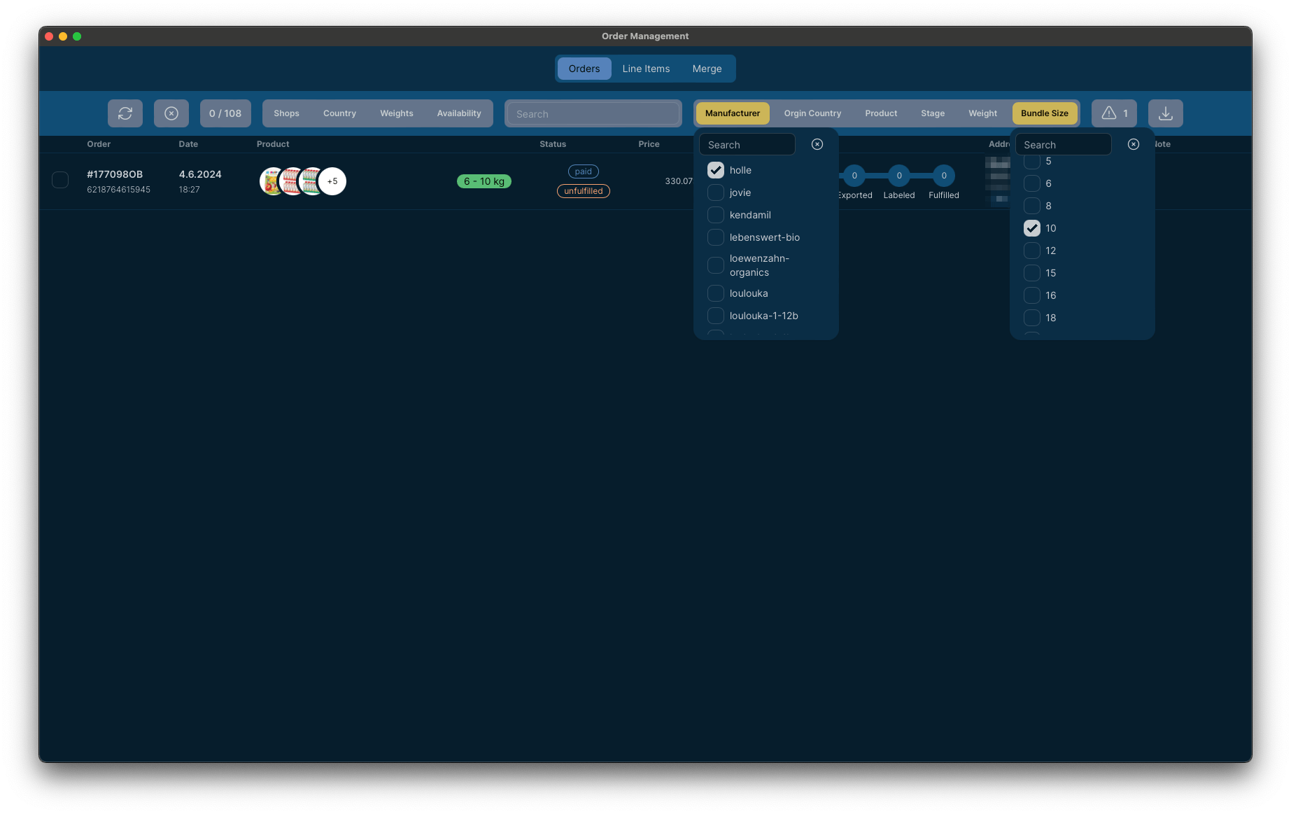 In order to keep the walking routes in the warehouse to a minimum orders can 
be filtered by product type and order amount.
